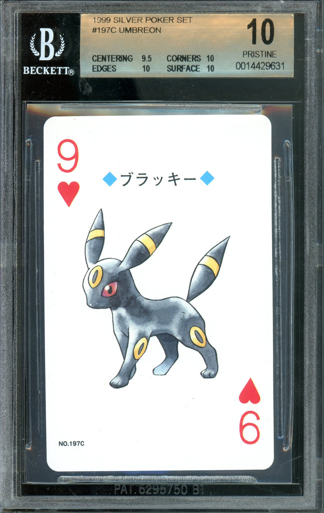 Pokémon - Umbreon 9 of Hearts, Silver Lugia Back Poker Deck #197C BGS 10 Pristine front
