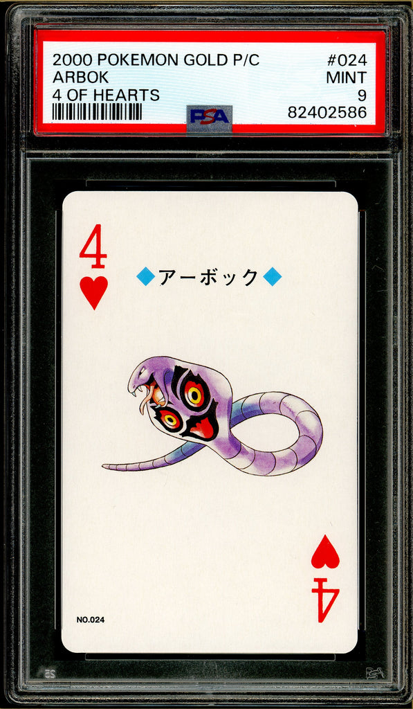 Pokémon - Arbok 4 of Hearts, Gold Ho-oh Back Poker Deck #195 PSA 9 front