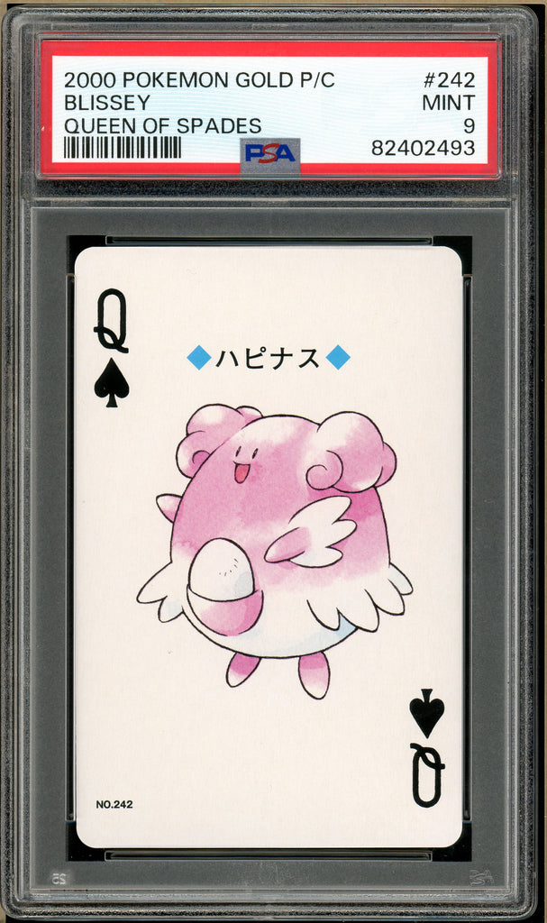 Pokémon - Blissey Queen of Spades, Gold Ho-oh Back Poker Deck #242 PSA 9 front