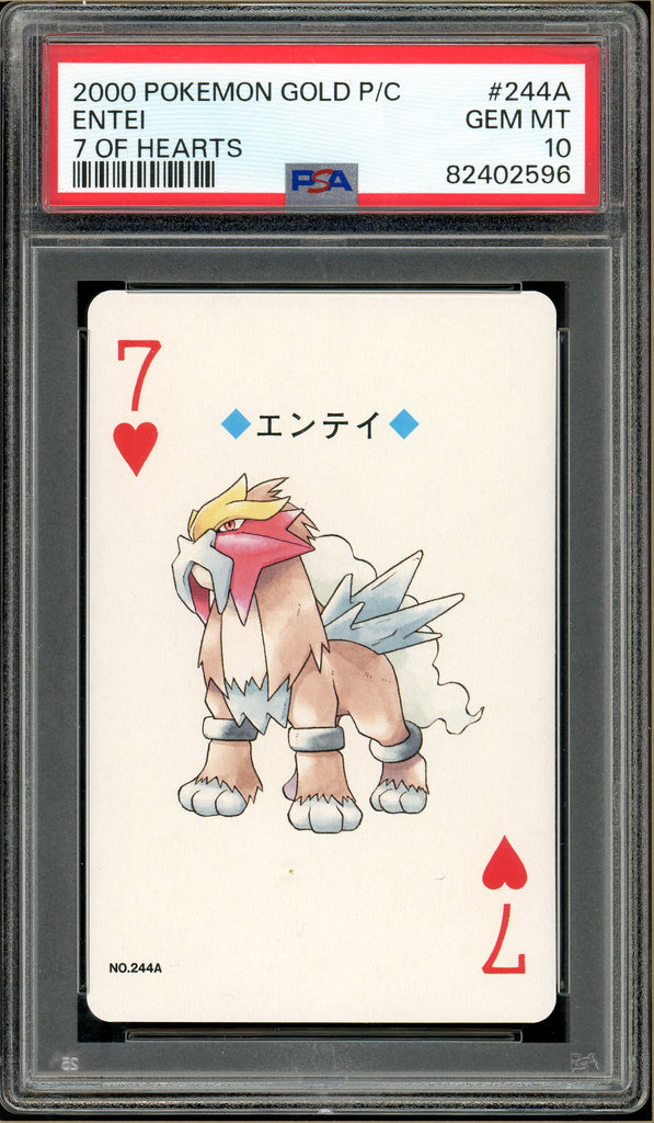 Pokémon - Entei 7 of Hearts, Gold Ho-oh Back Poker Deck #244A PSA 10 front