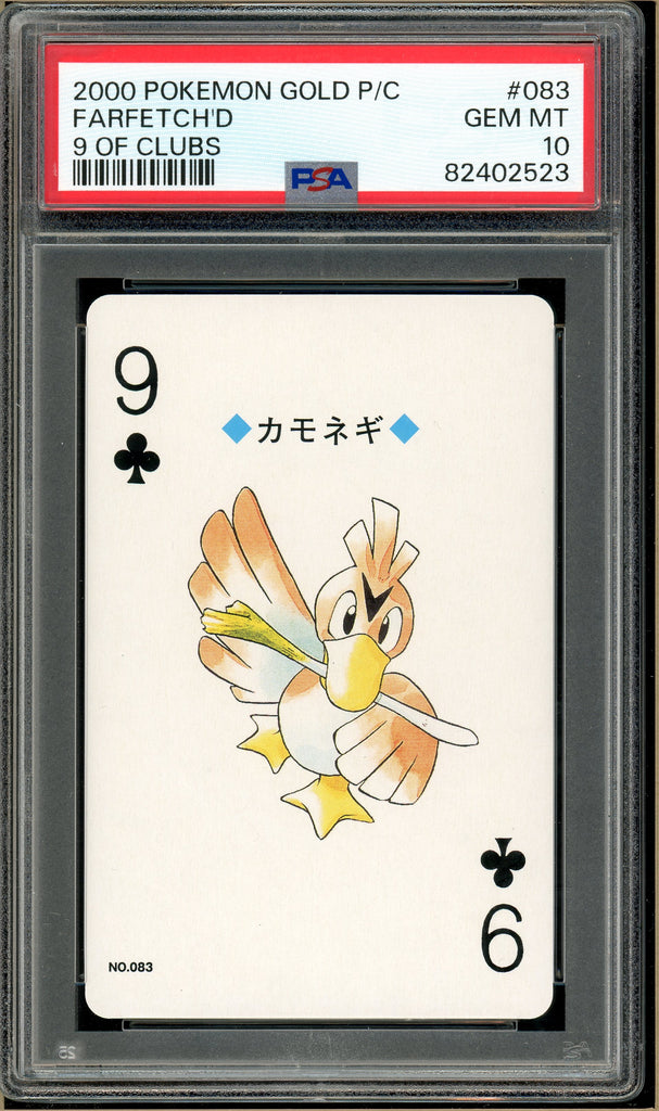 Pokémon - Farfetch'd 9 of Clubs, Gold Ho-oh Back Poker Deck #83 PSA 10 front