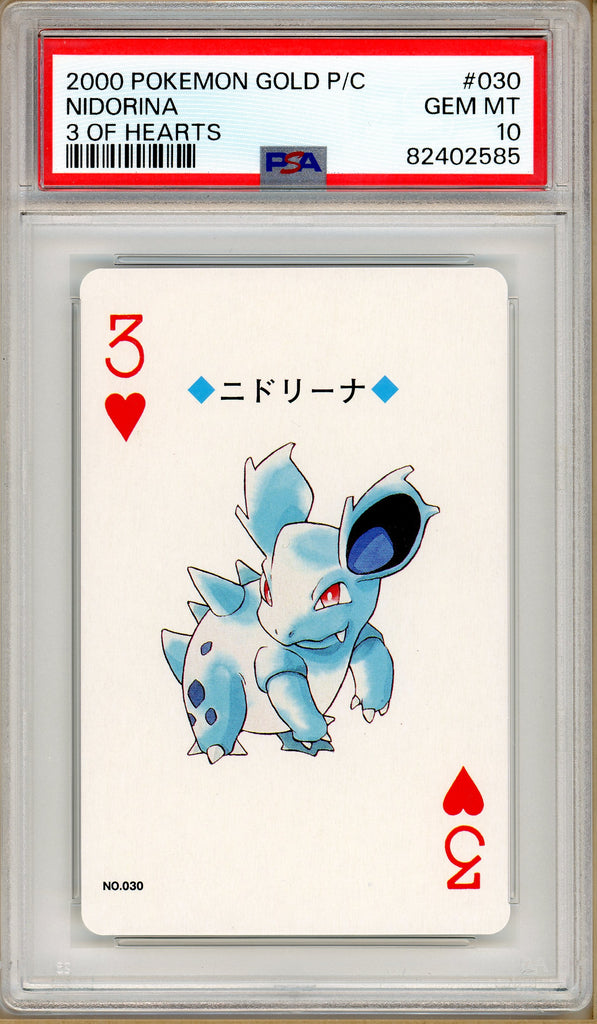 Pokémon - Nidorina 3 of Hearts, Gold Ho-oh Back Poker Deck #30 PSA 10 front