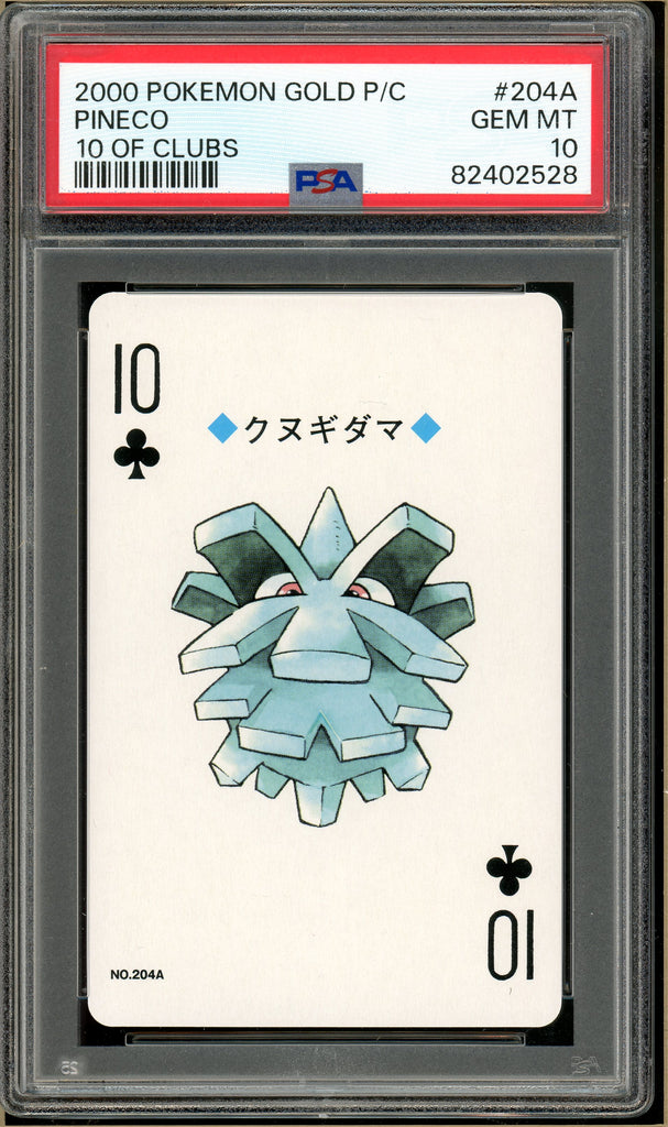 Pokémon - Pineco 10 of Clubs, Gold Ho-oh Back Poker Deck #204A PSA 10 front
