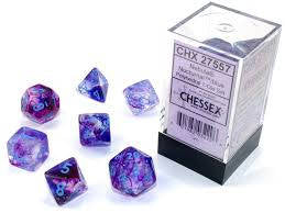 Chessex Nebula Nocturnal Luminary™ Polyhedral Dice with Blue Numbers - Set of 7