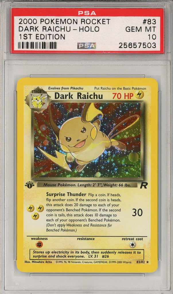Pokémon - Dark Raichu Team Rocket 1st Edition #83 PSA 10 Front