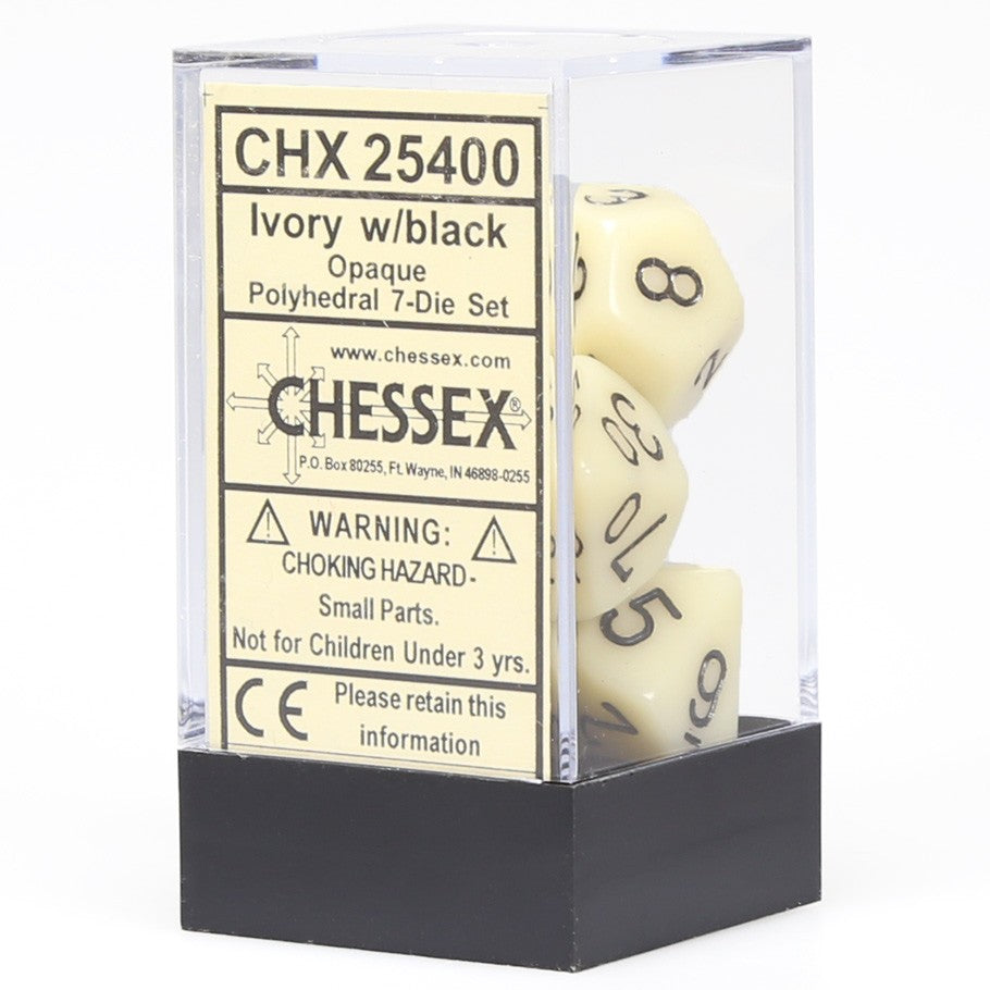 Chessex Ivory Opaque Polyhedral Dice with Black Numbers - Set of 7