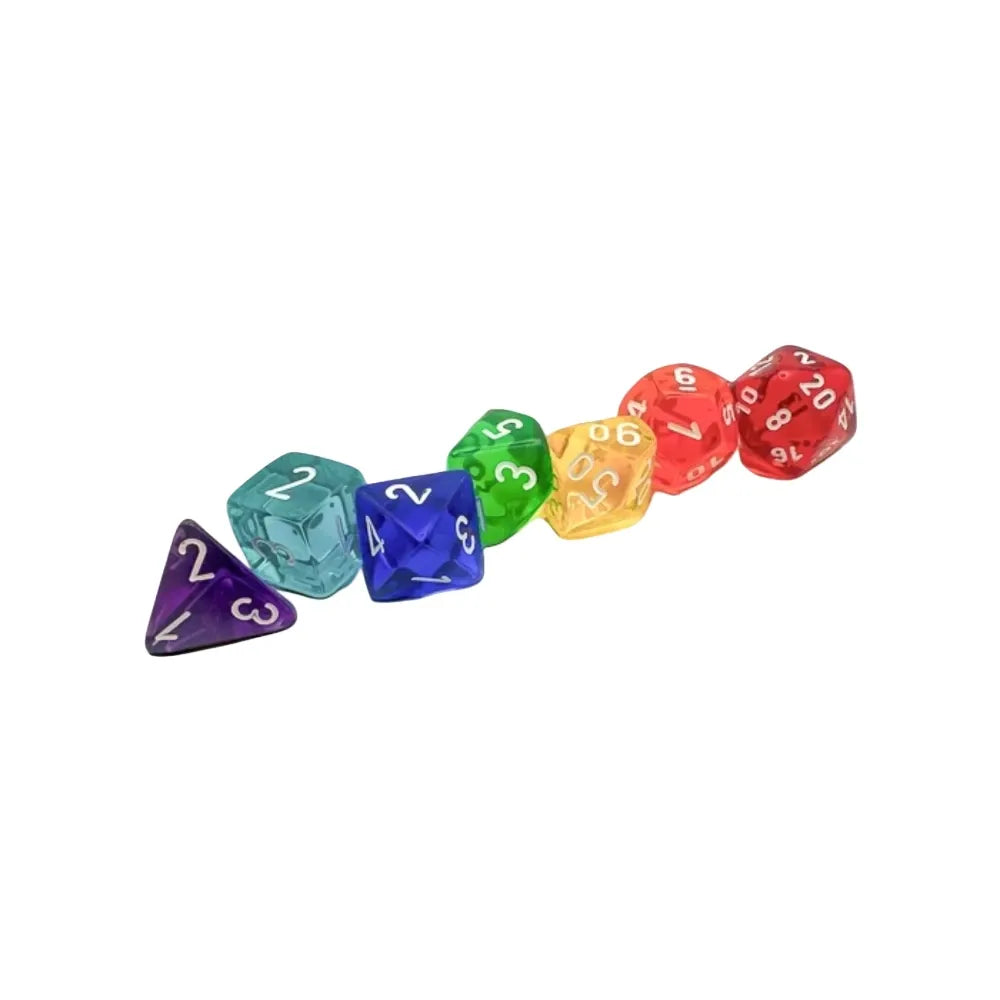 Chessex Prism Translucent GM & Beginner Player Polyhedral Dice with Black Numbers - Set of 7