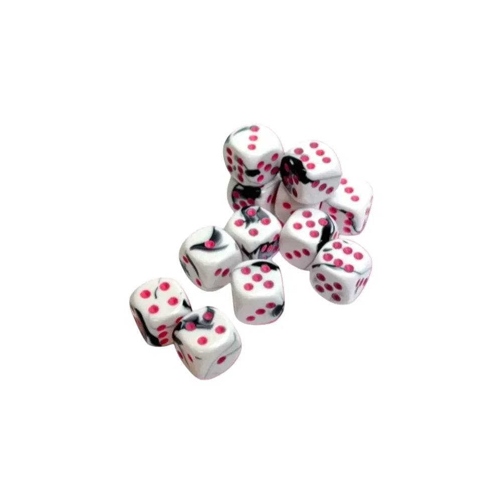 Chessex Gemini™ Black-White with Pink Pips 16 mm Dice Block (12 dice)