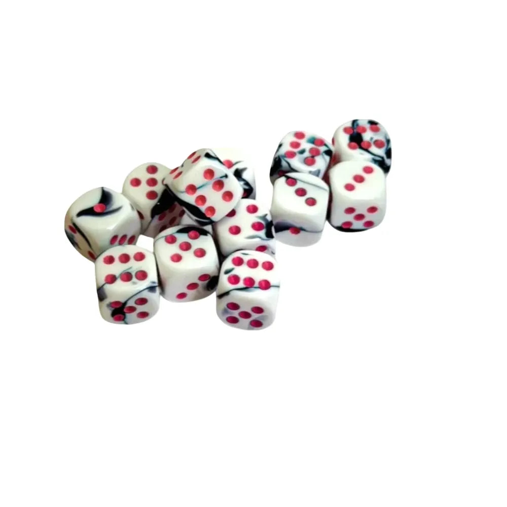Chessex Gemini™ Black-White with Pink Pips 16 mm Dice Block (12 dice)