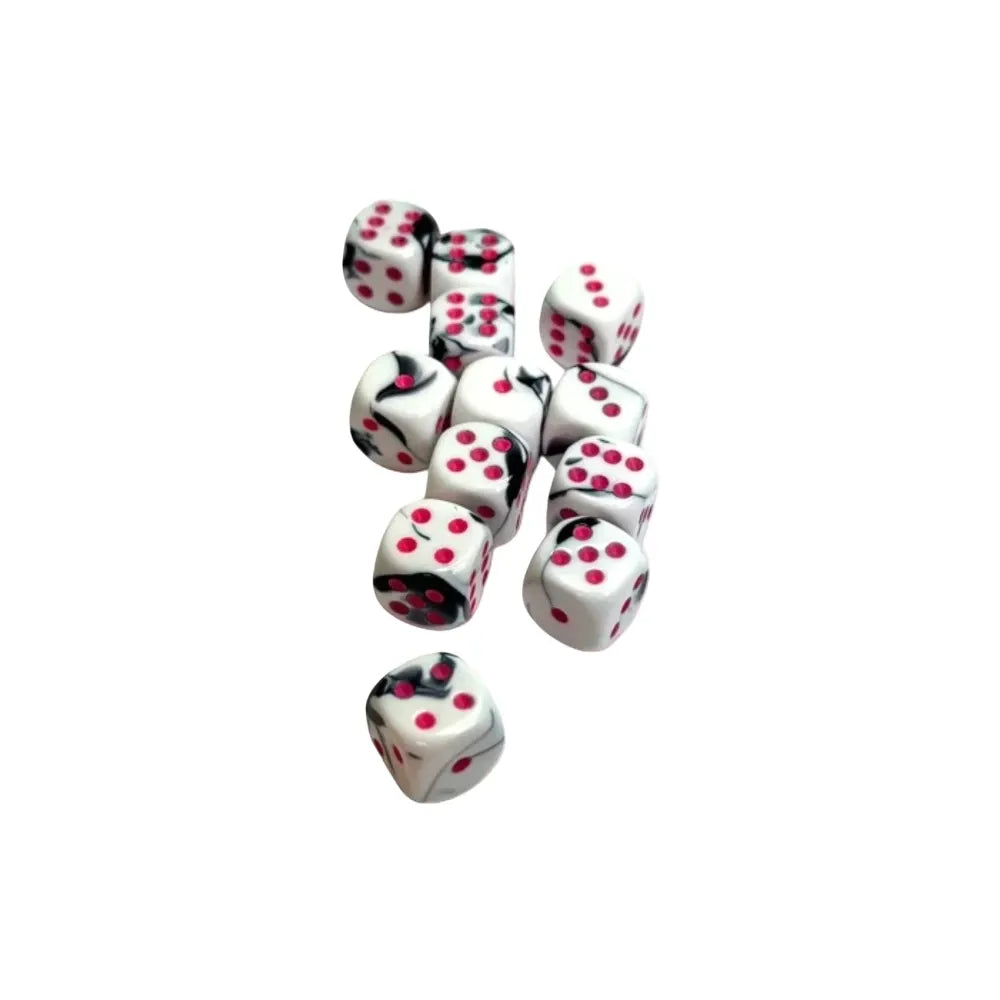 Chessex Gemini™ Black-White with Pink Pips 16 mm Dice Block (12 dice)