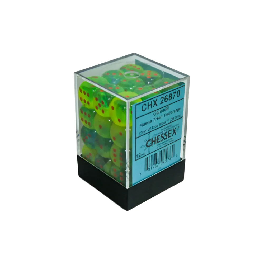 Gemini Black-Green With Gold 12mm 36d6 - Armada Games