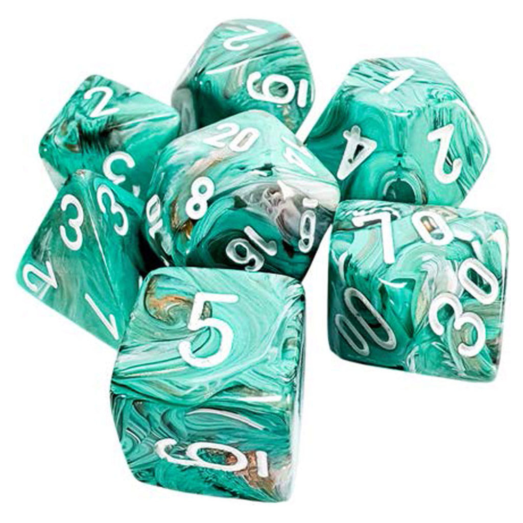 Chessex Mega-Hedral™ Marble Oxi Copper Polyhedral with White Numbers - Set of 7