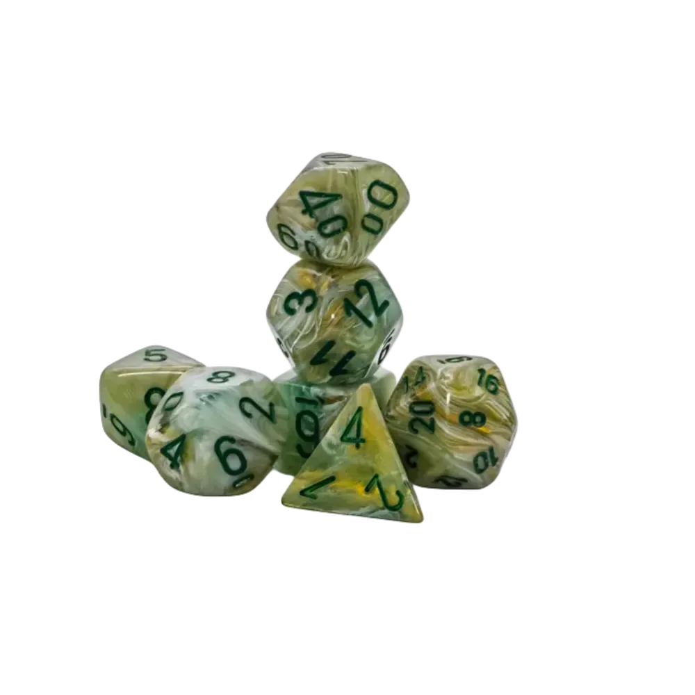 Chessex Mega-Hedral™ Marble Green Polyhedral with Dark Green Numbers - Set of 7