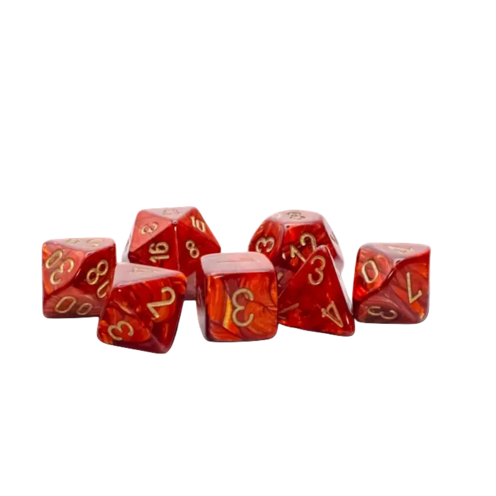 Chessex Mega-Hedral™ Scarab Scarlet Polyhedral with Gold Numbers - Set of 7