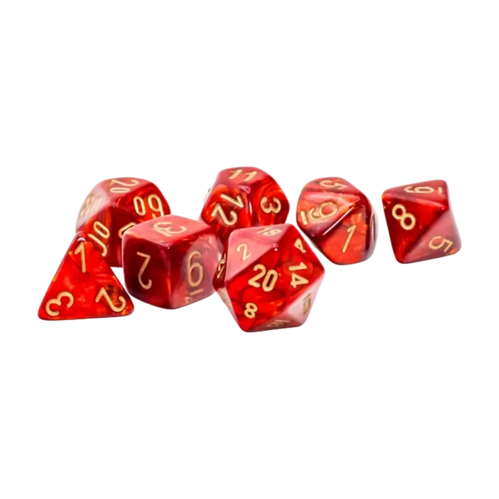 Chessex Mega-Hedral™ Scarab Scarlet Polyhedral with Gold Numbers - Set of 7