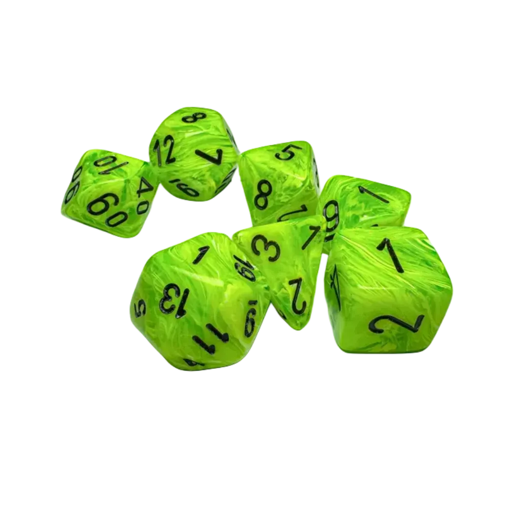 Chessex Mega-Hedral™ Vortex Bright Green Polyhedral with Black Numbers - Set of 7