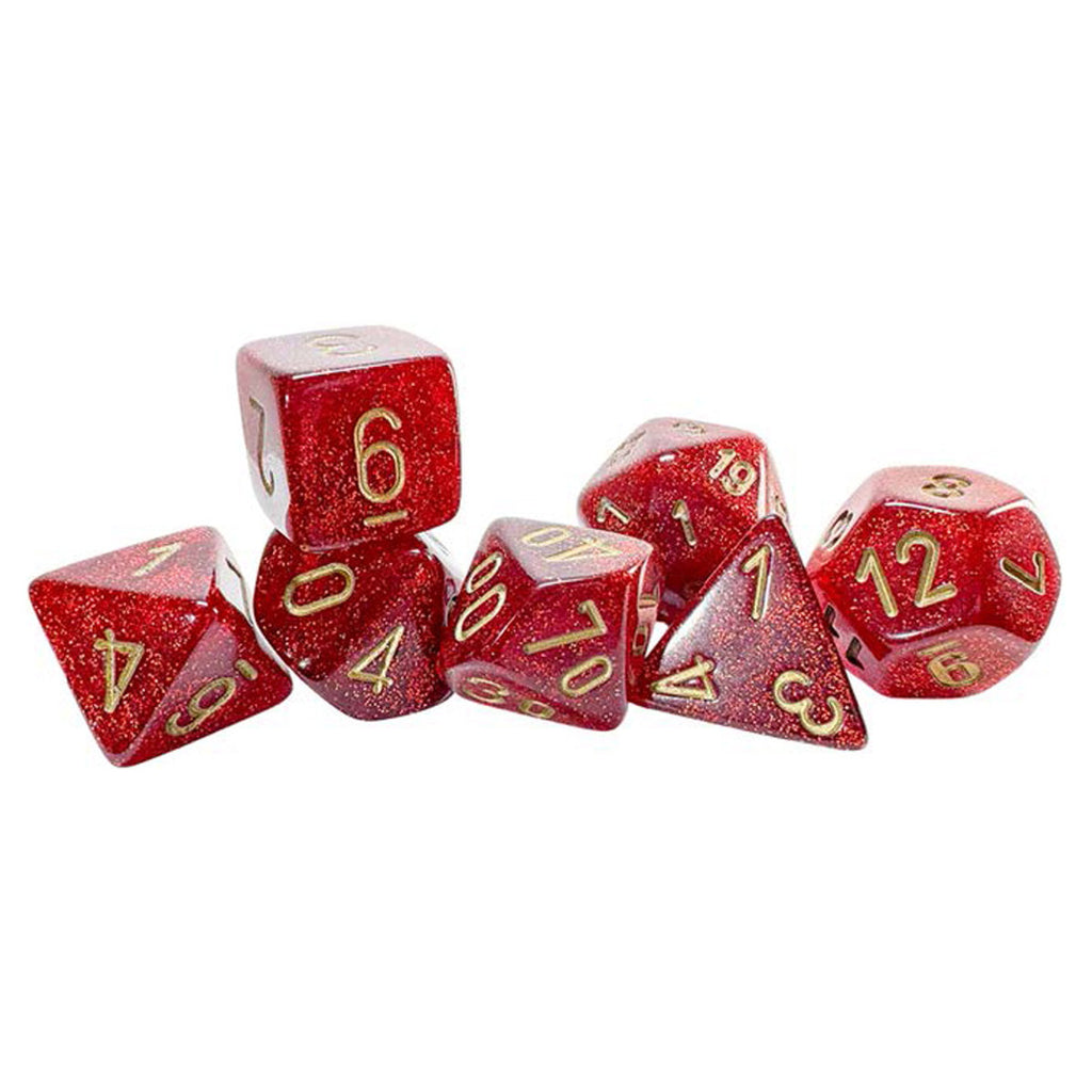 Chessex Mega-Hedral™ Glitter Ruby Polyhedral with Gold Numbers - Set of 7