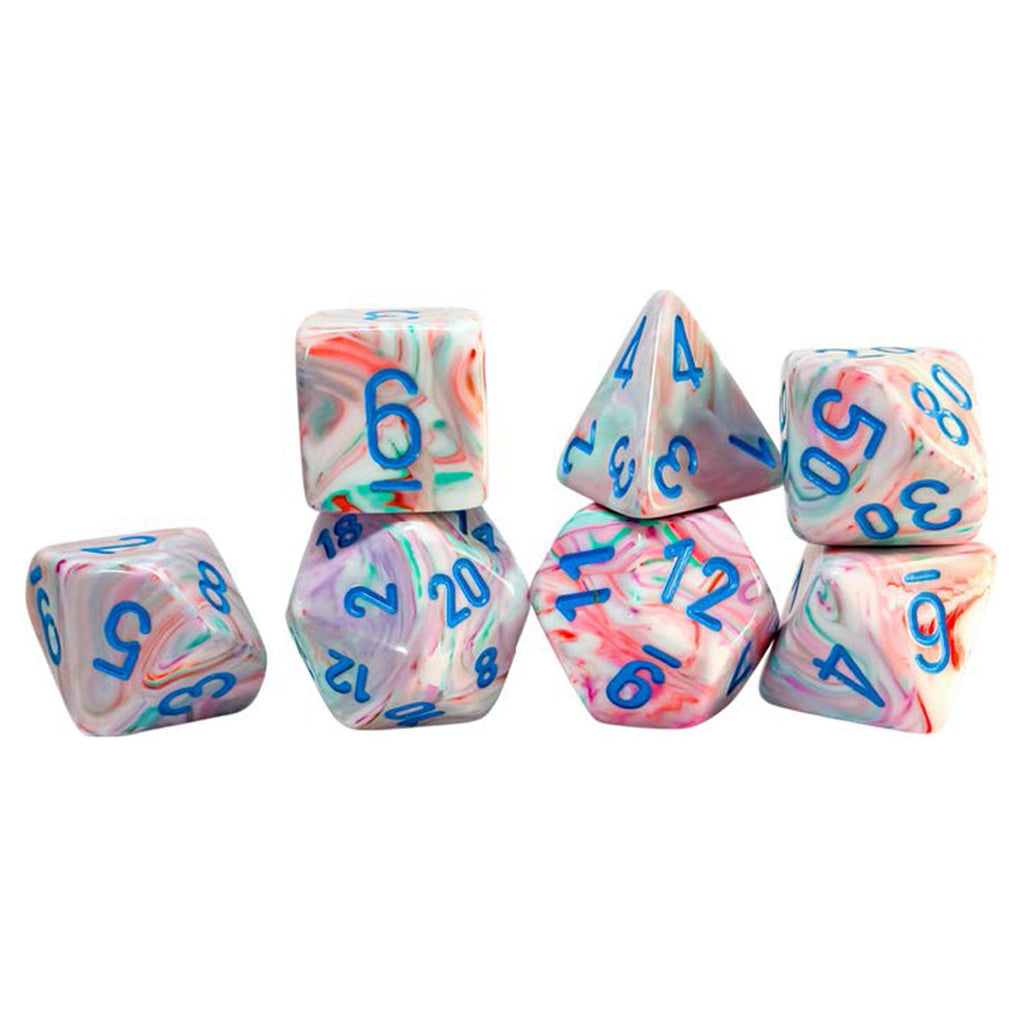 Chessex Mega-Hedral™ Festive Pop Art Polyhedral with Blue Numbers - Set of 7