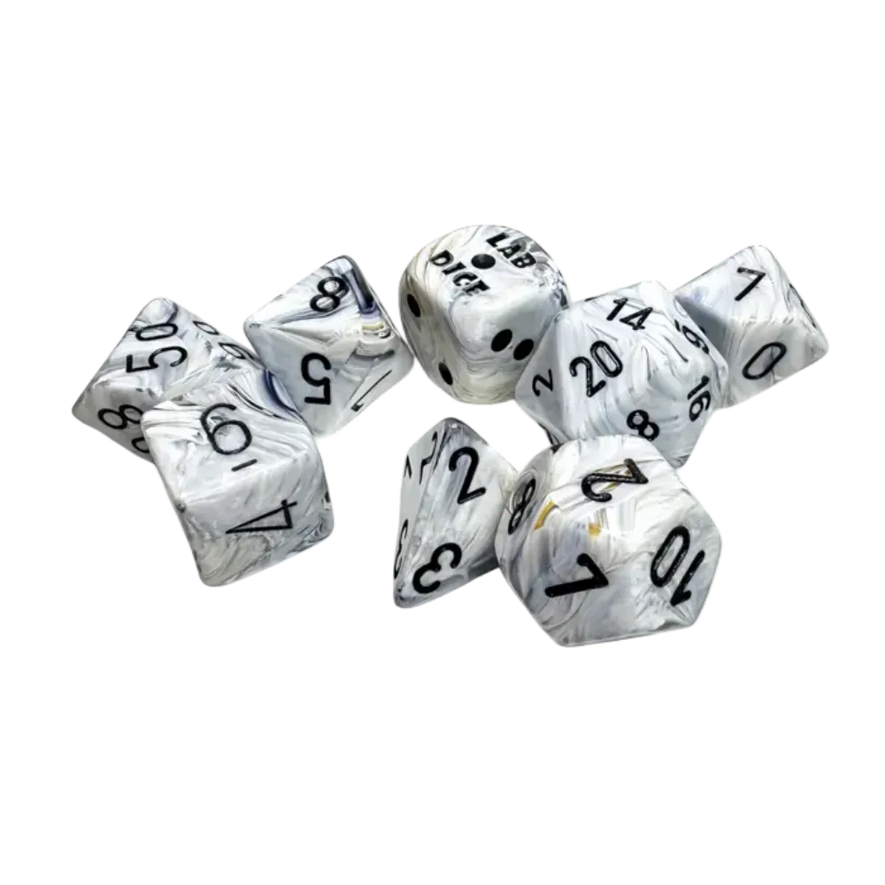 Chessex Lab Dice Marble Calcite Polyhedral with Black Numbers - Set of 7