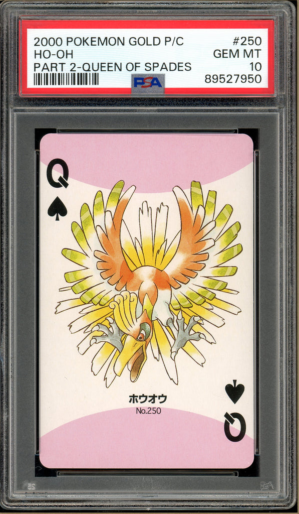Pokémon - Ho-Oh Queen of Spades Part 2, Gold Pichu Back Poker Deck #250 PSA 10 front