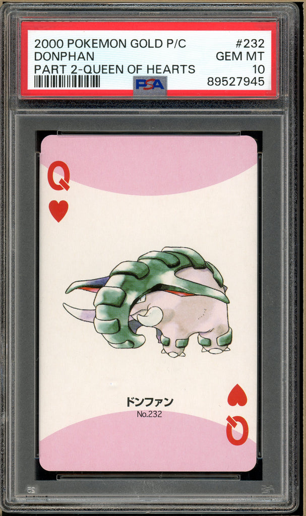 Pokémon - Donphan Queen of Hearts Part 2, Gold Pichu Back Poker Deck #232 PSA 10 front