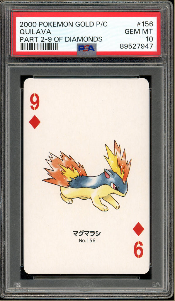 Pokémon - Quilava 9 of Diamonds Part 2, Gold Pichu Back Poker Deck #156 PSA 10 front