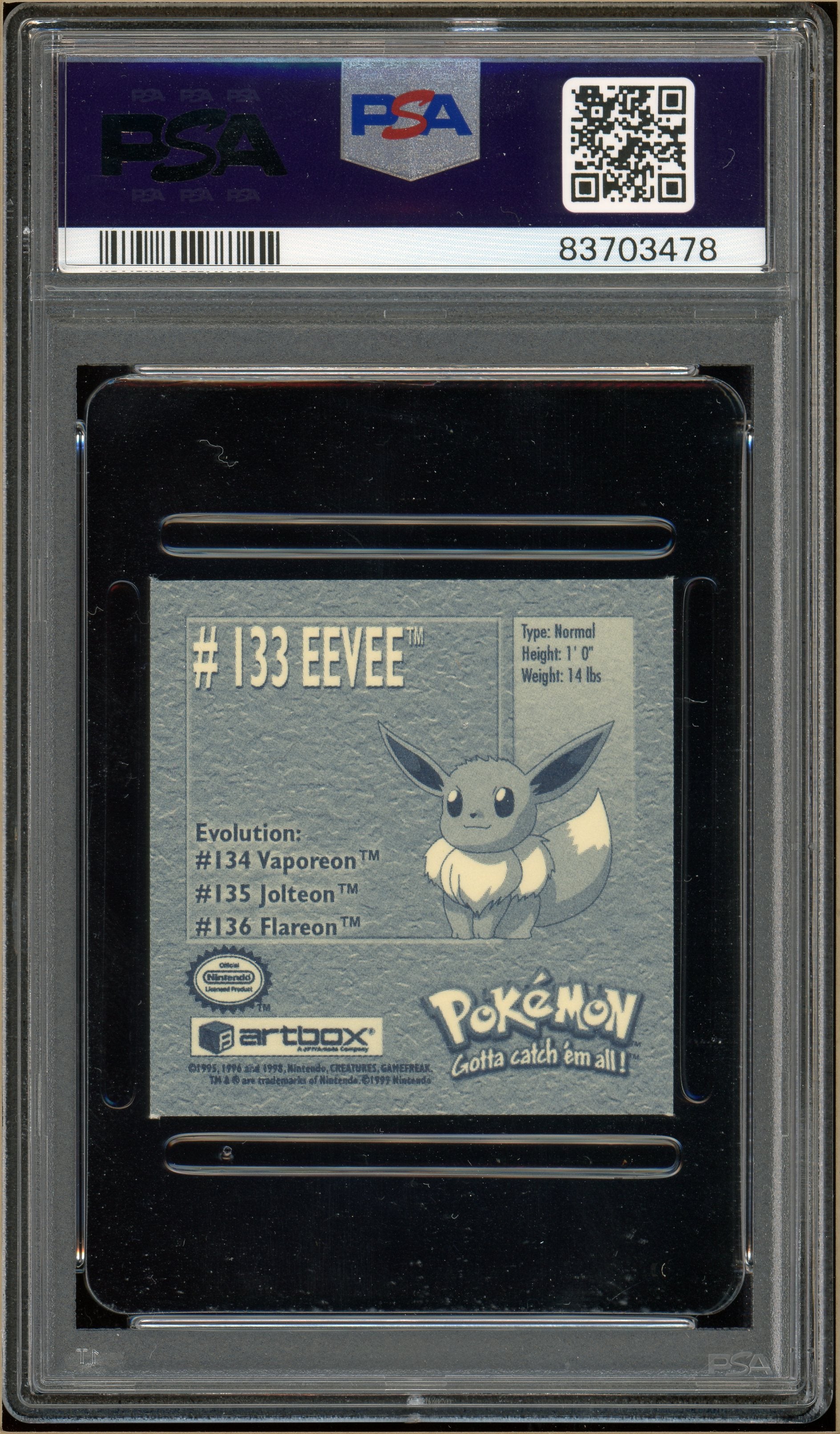 Over the Brick Pokmon - Eevee, Stickers Series 1 #133 PSA 9 Over the Brick Pokmon - Eevee, Stickers Series 1 #133 PSA 9