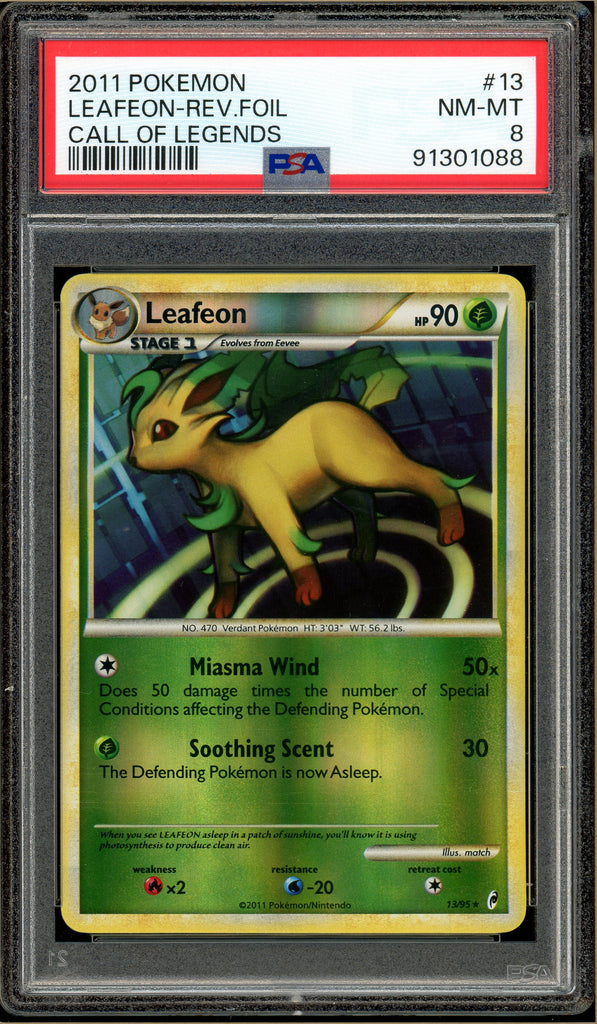 Pokémon - Leafeon Reverse Holo, Call of Legends #13 PSA 8 front