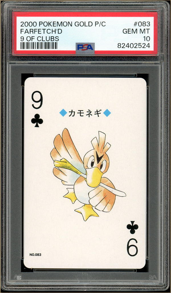 Pokémon - Farfetch'd 9 of Clubs, Gold Ho-oh Back Poker Deck #83 PSA 10 front