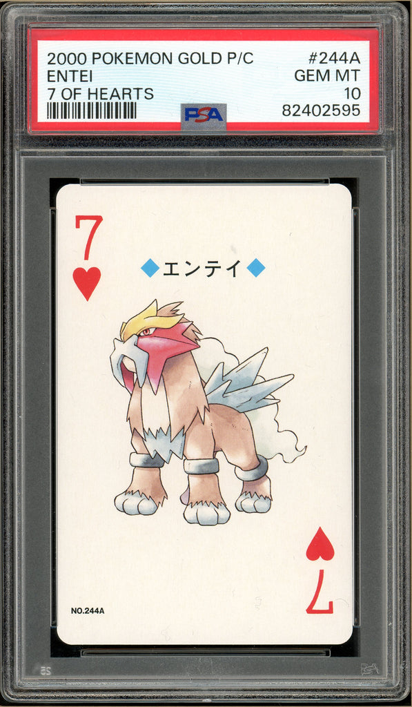 Pokémon - Entei 7 of Hearts, Gold Ho-oh Back Poker Deck #244A PSA 10 front
