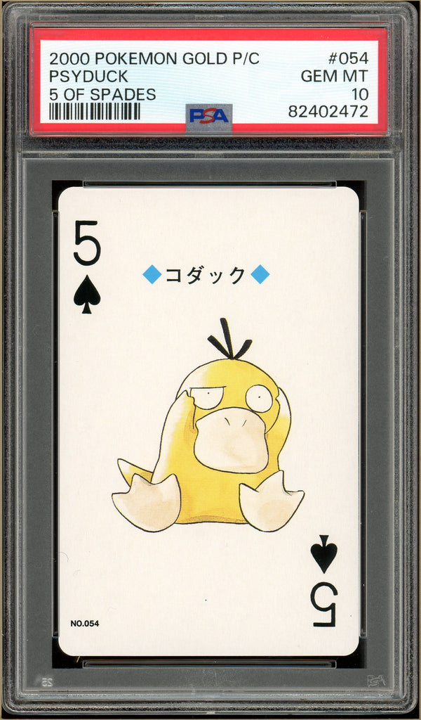 Pokémon - Psyduck 5 of Spades, Gold Ho-oh Back Poker Deck #54 PSA 10 front