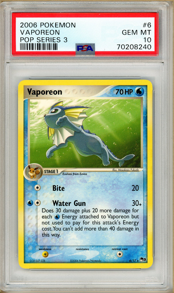 Pokémon - Vaporeon, POP Series 3 #6 PSA 10 Front