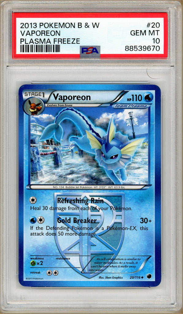 Pokémon - Vaporeon, Plasma Freeze #20 PSA 10 Front