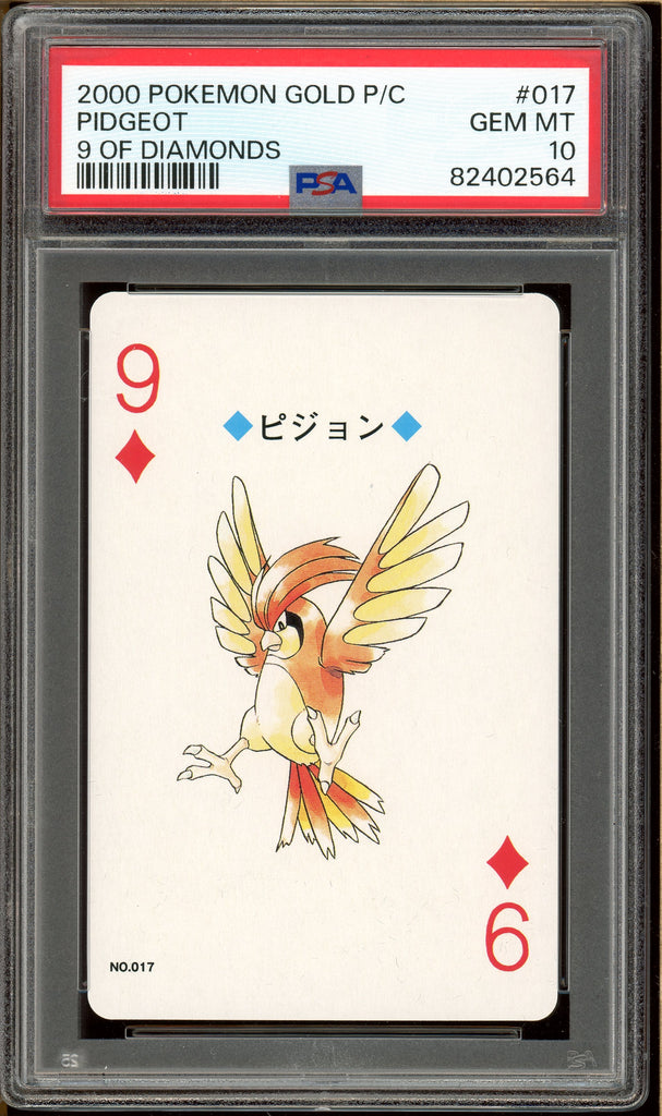 Pokémon - Pidgeot 9 of Diamonds, Gold Ho-oh Back Poker Deck #17 PSA 10 front