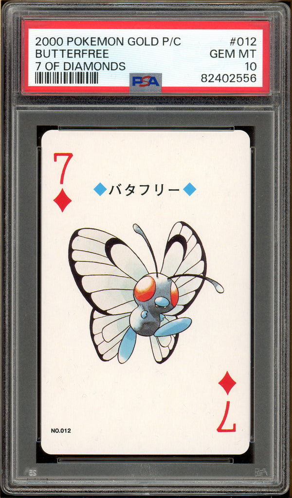 Pokémon - Butterfree 7 of Diamonds, Gold Ho-oh Back Poker Deck #12 PSA 10 Front