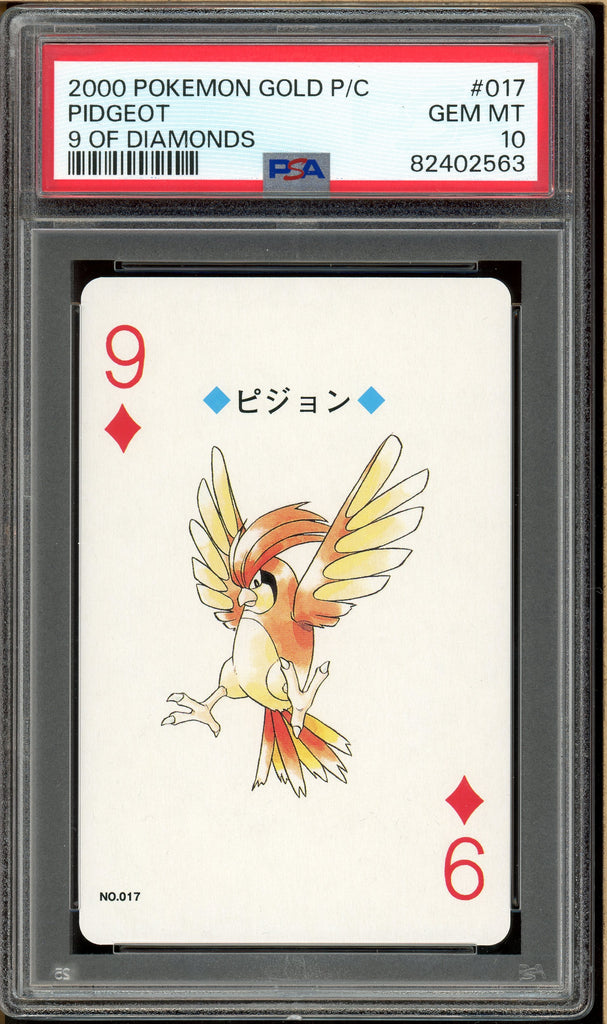 Pokémon - Pidgeot 9 of Diamonds, Gold Ho-oh Back Poker Deck #17 PSA 10 Front