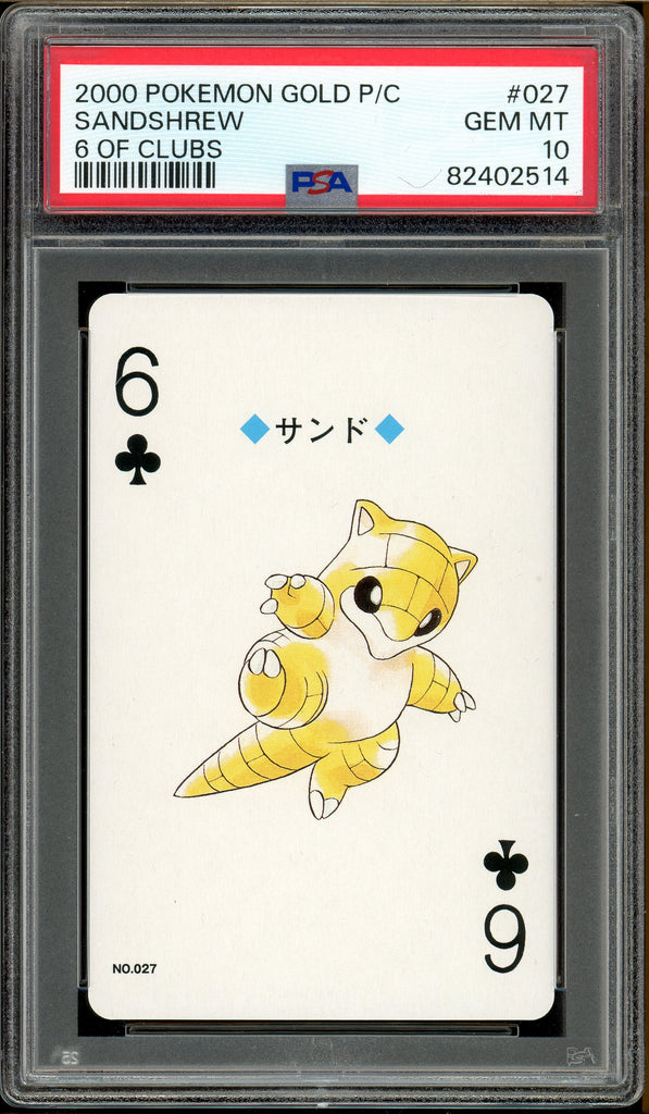 Pokémon - Sandshrew 6 of Clubs, Gold Ho-oh Back Poker Deck #27 PSA 10 Front