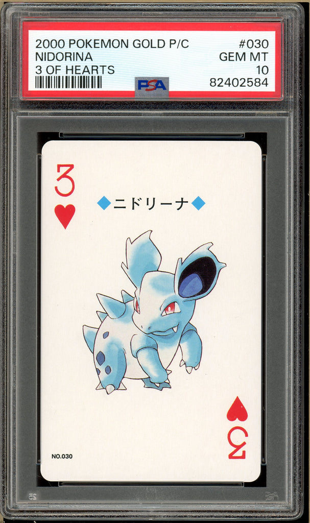 Pokémon - Nidorina 3 of Hearts, Gold Ho-oh Back Poker Deck #30 PSA 10