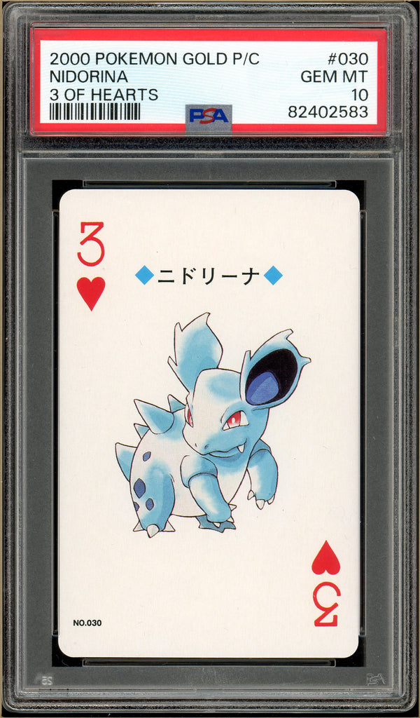 Pokémon - Nidorina 3 of Hearts, Gold Ho-oh Back Poker Deck #30 PSA 10 Front