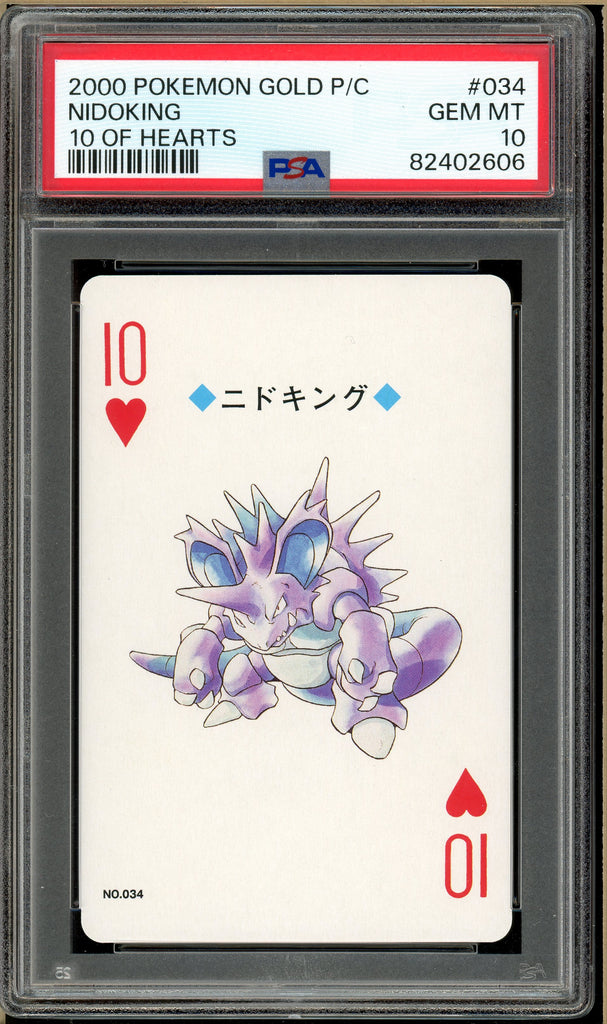 Pokémon - Nidoking 10 of Hearts, Gold Ho-oh Back Poker Deck #34 PSA 10 Front