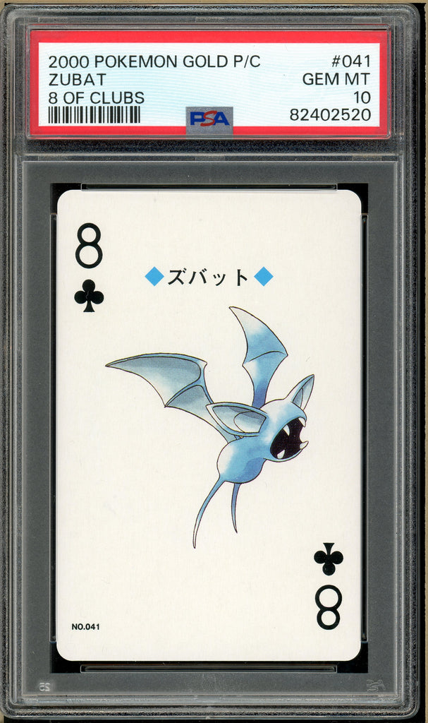 Pokémon - Zubat 8 of Clubs, Gold Ho-oh Back Poker Deck #41 PSA 10 Front