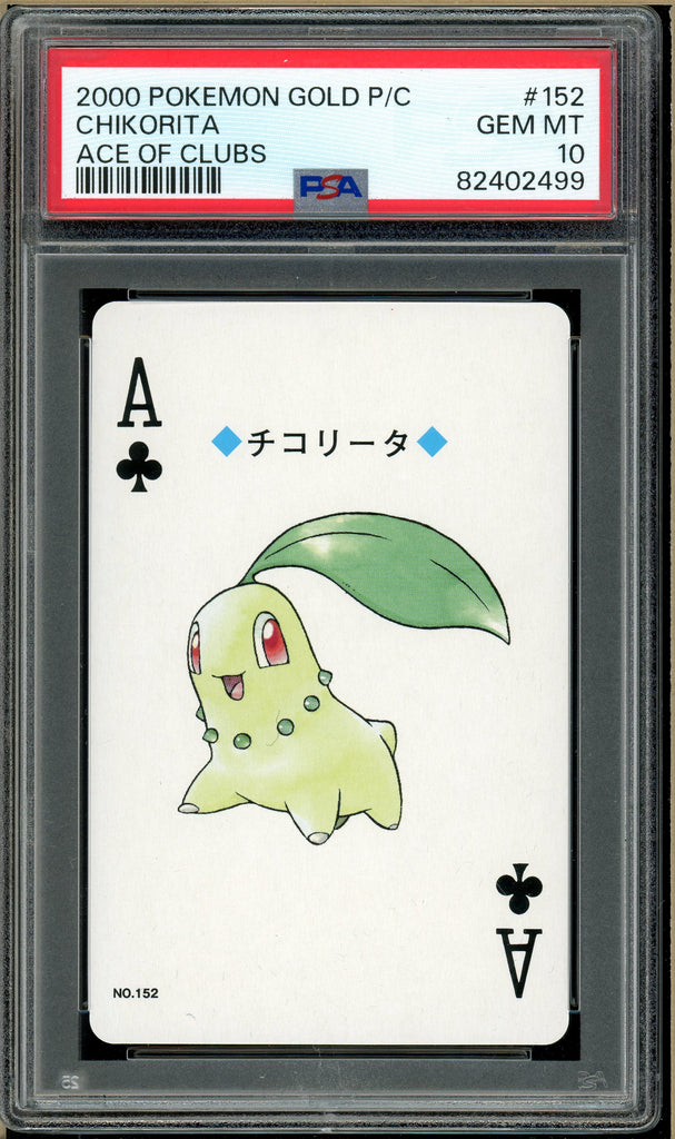 Pokémon - Chikorita Ace of Clubs, Gold Ho-oh Back Poker Deck #152 PSA 10 Front