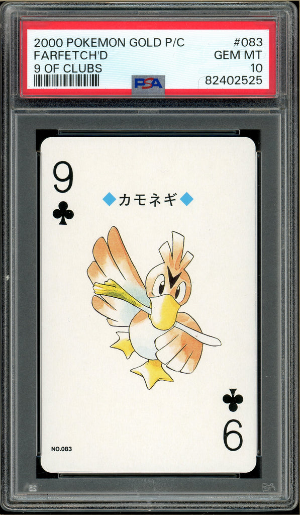 Pokémon - Farfetch'd 9 of Clubs, Gold Ho-oh Back Poker Deck #83 PSA 10 Front