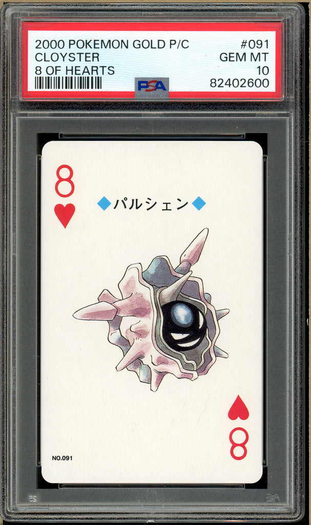 Pokémon - Cloyster 8 of Hearts, Gold Ho-oh Back Poker Deck #91 PSA 10 Front