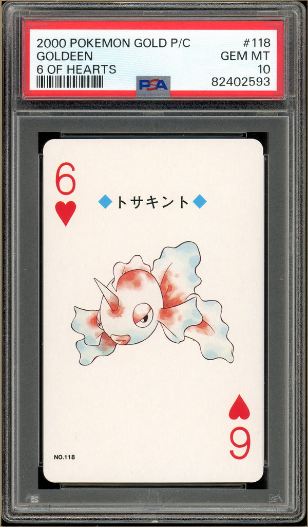 Pokémon - Goldeen 6 of Hearts, Gold Ho-oh Back Poker Deck #118 PSA 10 Front