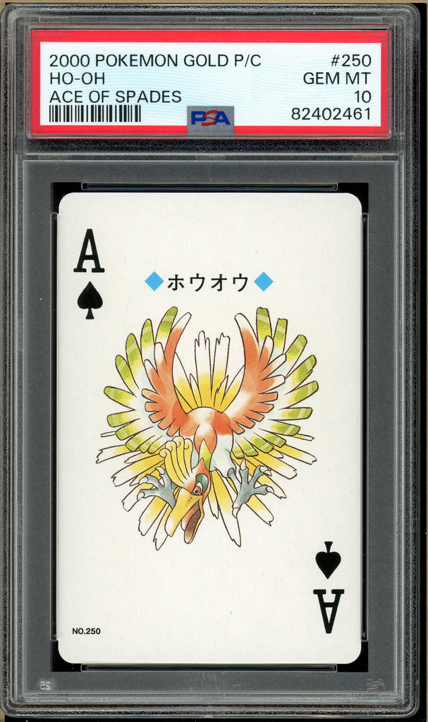 Pokémon - Ho-oh Ace of Spades, Gold Ho-oh Back Poker Deck #250 PSA 10 Front