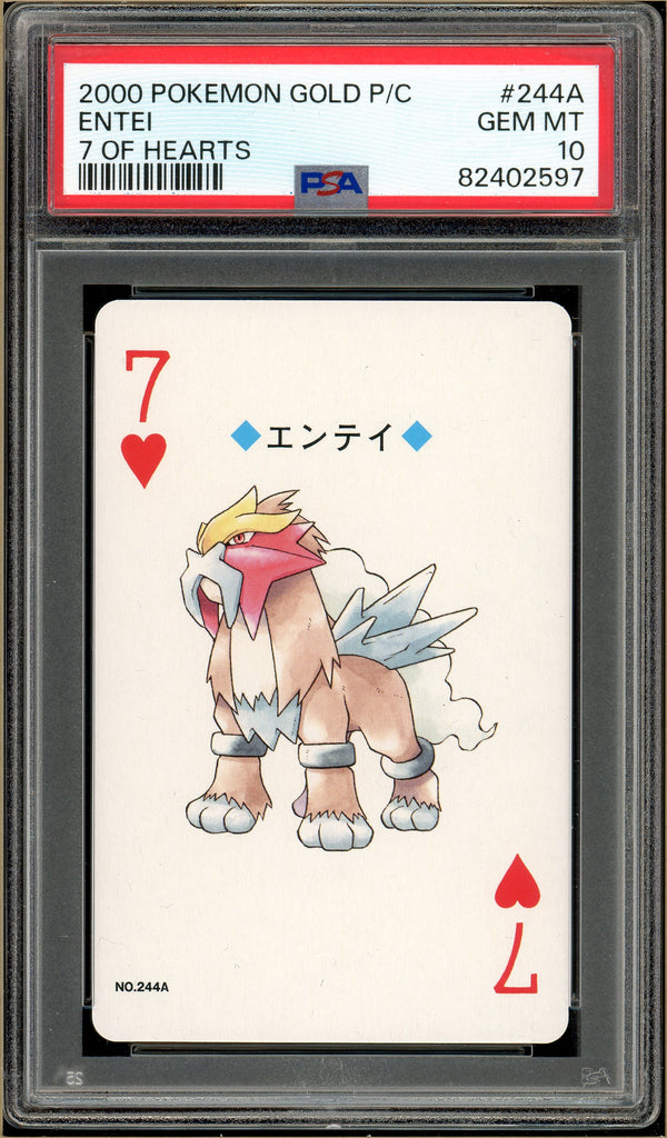 Pokémon - Entei 7 of Hearts, Gold Ho-oh Back Poker Deck #244A PSA 10 Front