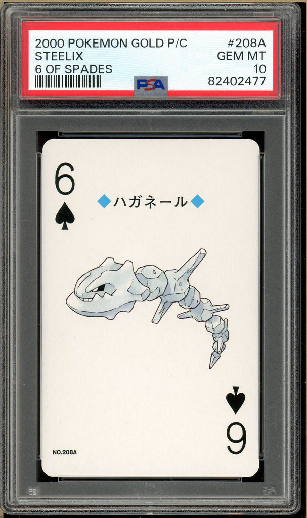 Pokémon - Steelix 6 of Spades, Gold Ho-oh Back Poker Deck #208A PSA 10 Front
