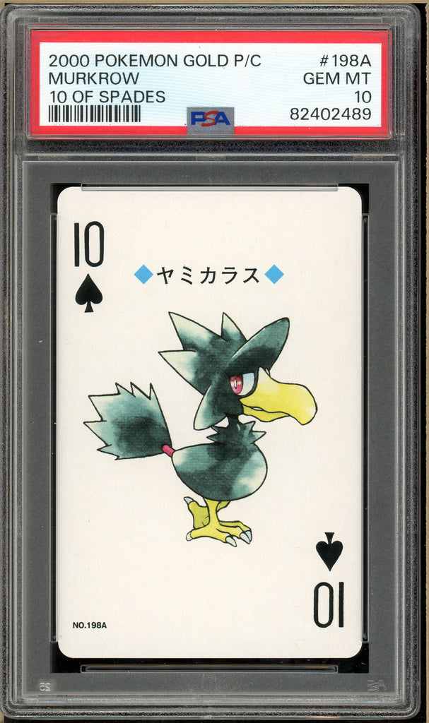 Pokémon - Murkrow 10 of Spades, Gold Ho-oh Back Poker Deck #198A PSA 10 Front