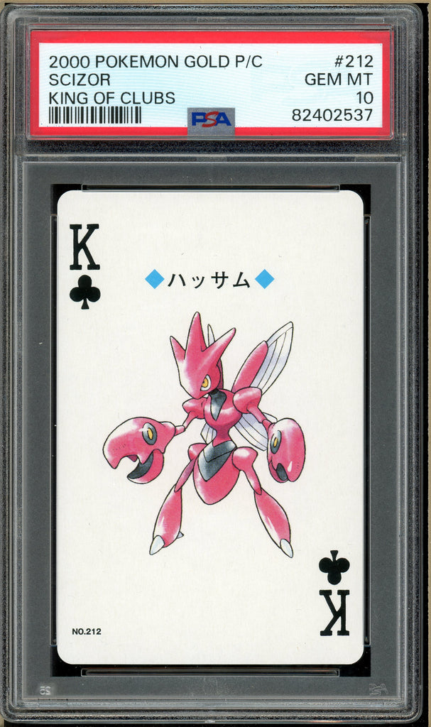 Pokémon - Scizor King of Clubs, Gold Ho-oh Back Poker Deck #212 PSA 10 Front